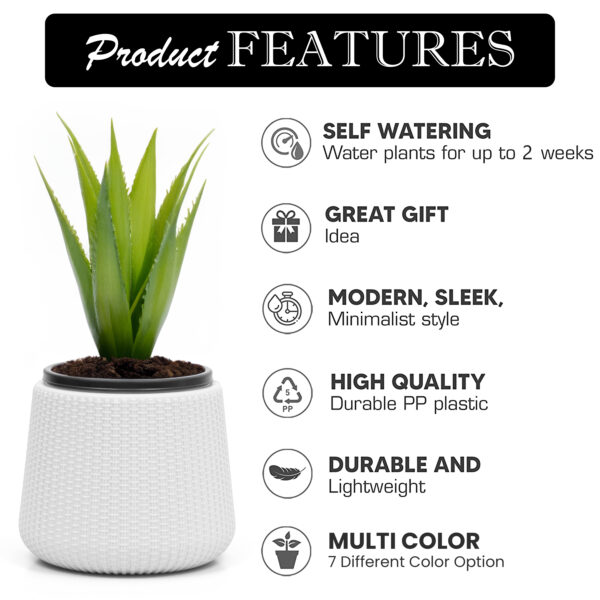 7 inch Self Watering Flower Pots-Set of 1 | Indoor & Outdoor Planters