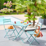 Metal Folding Patio Table with 2 Chairs
