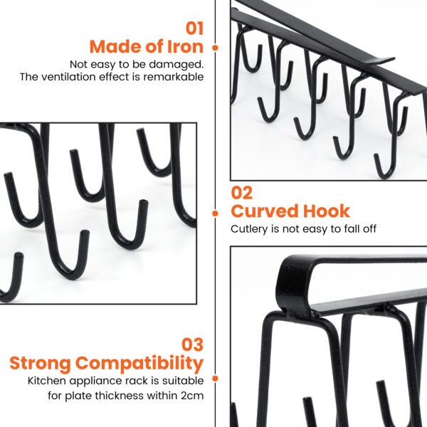 Double-Row 12 Hooks for Kitchen Storage Rack