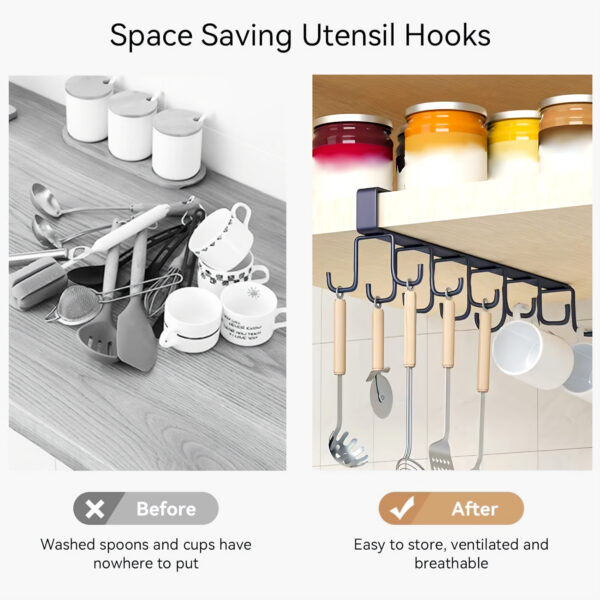 Double-Row 12 Hooks for Kitchen Storage Rack
