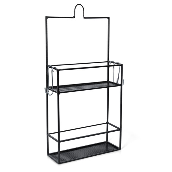 2-Layered Cast Iron Wall Mounted Floating Shelf With 4 Removable Hooks