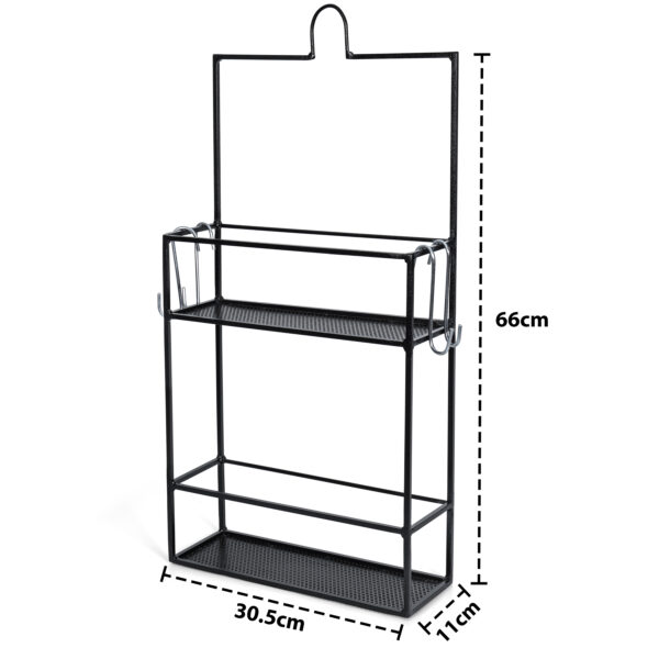 2-Layered Cast Iron Wall Mounted Floating Shelf With 4 Removable Hooks
