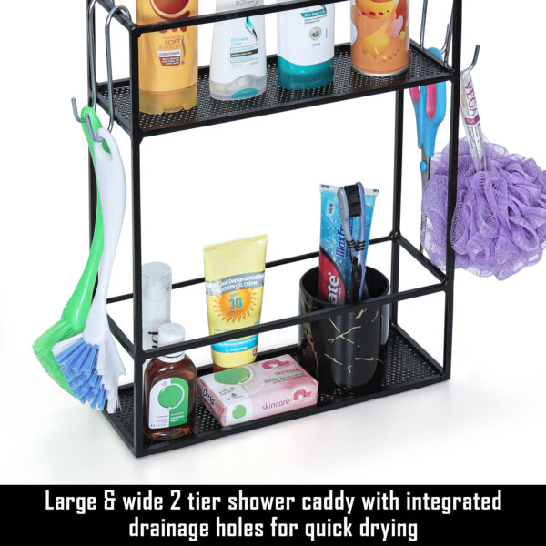 2-Layered Cast Iron Wall Mounted Floating Shelf With 4 Removable Hooks