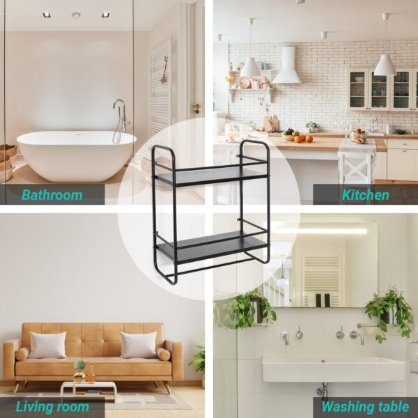 2-Tier Multipurpose Bathroom Shelf Organizer with Hooks
