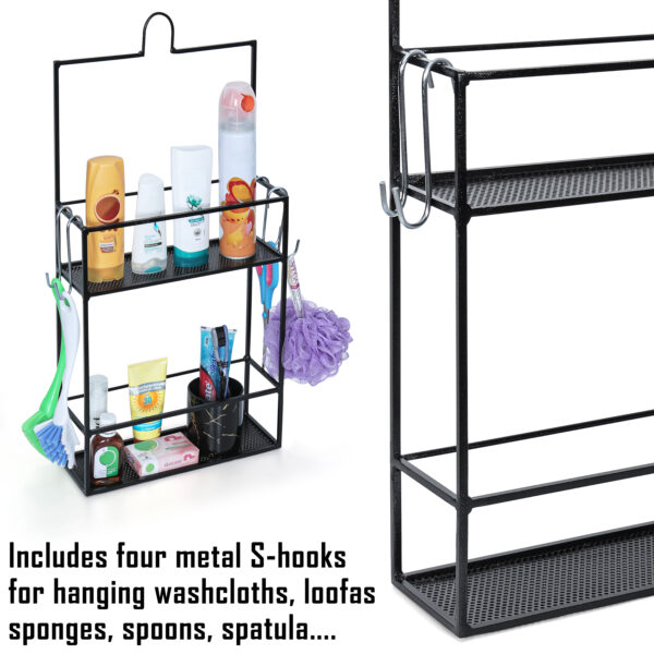 2-Layered Cast Iron Wall Mounted Floating Shelf With 4 Removable Hooks