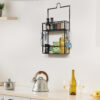 2-Layered Cast Iron Wall Mounted Floating Shelf With 4 Removable Hooks