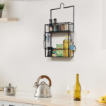 2-Layered Cast Iron Wall Mounted Floating Shelf With 4 Removable Hooks