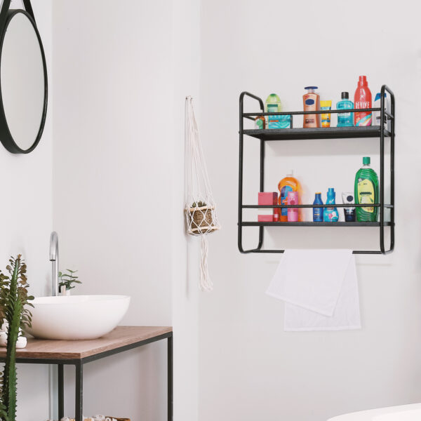 2-Tier Multipurpose Bathroom Shelf Organizer with Hooks