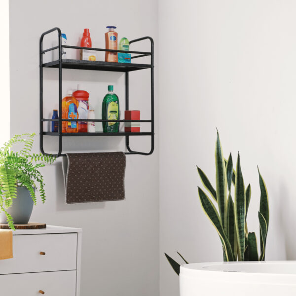 2-Tier Multipurpose Bathroom Shelf Organizer with Hooks