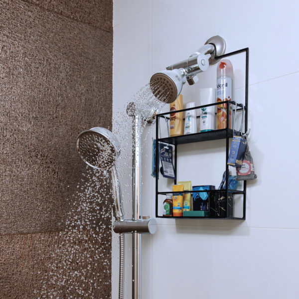 2-Layered Cast Iron Wall Mounted Floating Shelf With 4 Removable Hooks