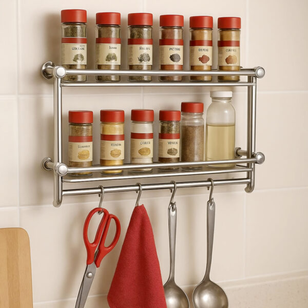 Stainless Steel 2 Tier Spice Rack for Kitchen