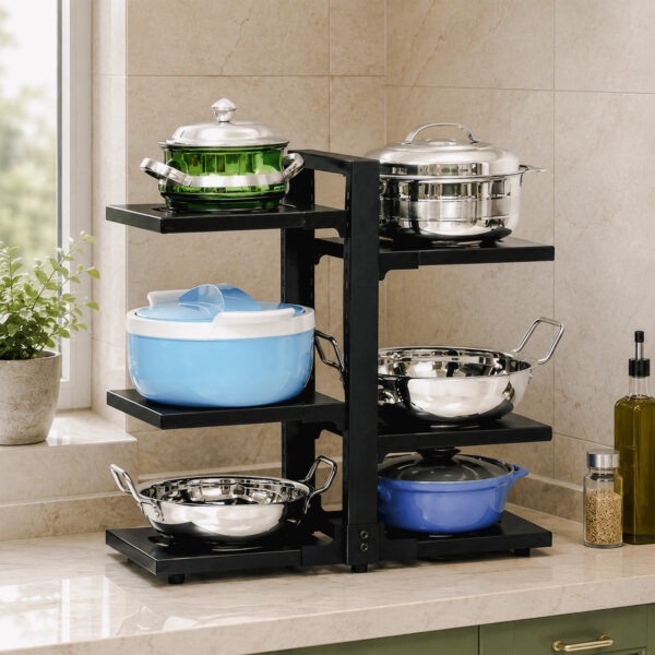 6 Tier Hight Adjustable Metal Portable Pot Pan Rack