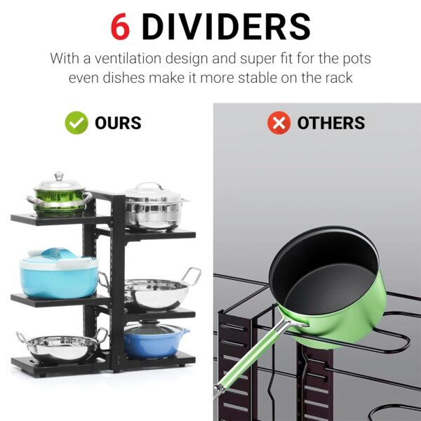 6 Tier Hight Adjustable Metal Portable Pot Pan Rack