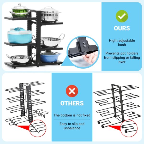 6 Tier Hight Adjustable Metal Portable Pot Pan Rack
