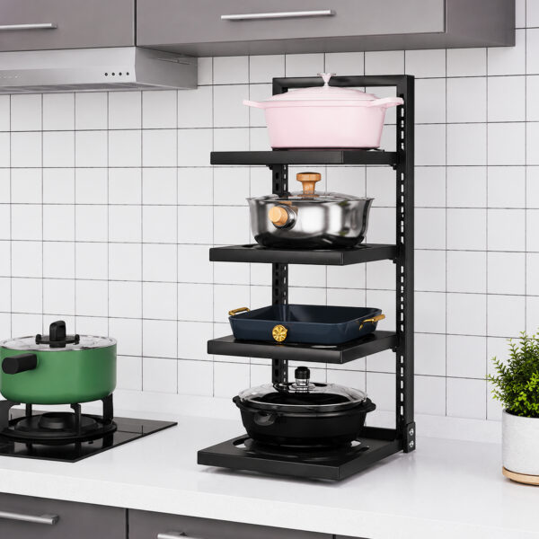 4 Tier Hight Adjustable Metal Portable Pot Pan Rack