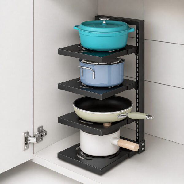 4 Tier Hight Adjustable Metal Portable Pot Pan Rack