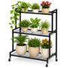 3 Tier Metal Plant Stand with 360° Swivel Casters Wheels